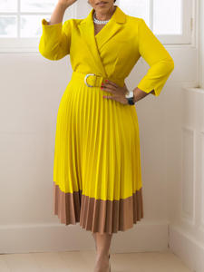 Vestido Africano Elegante con Cuello de Traje y Pliegues, Moda Europea y Americana Otoño-Invierno 2026 para Mujer - Product Image 3