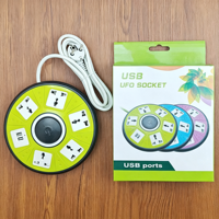 Regleta de Enchufes Universal Portátil Multicolor con Protección Contra Sobrecargas USB y Cable de Extensión con Protección Contra Sobretensiones