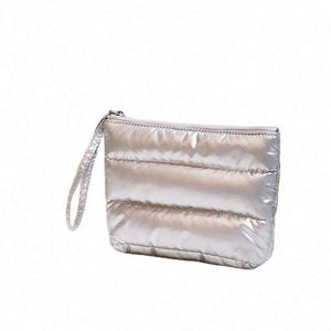 2024 Custom Logo Winter Down Cotton Soft Light Weight Puffer Puffy Fluffy Quilted Makeup Cosmetic Bag Travel Make up Pouch - Product Image 4