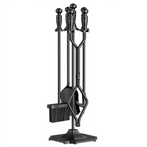 Heavy Duty Wrought Iron Fireplace Tool <b>Set</b> with Stand – 5 Piece Fireside Companion <b>Set</b> Including <b>Poker</b>, Tongs, Shovel & Brush - Product Image 2