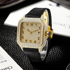 Montre mécanique de luxe demi-sertie de diamants Moissanite VVS, bracelet en cuir noir de haute qualité, automatique, élégante, style Hip Hop - Product Image 2