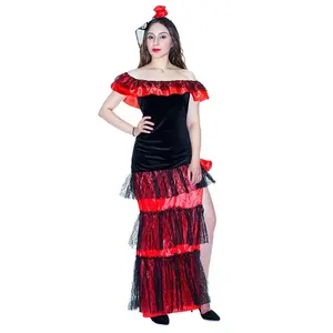 성인 여성 플라멩코 댄서 빨간 드레스 파티 무대 공연 코스프레 댄서 의상