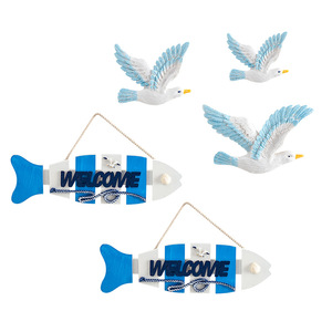 Perchero de pared de MDF con diseño de pez mediterráneo, cartel de bienvenida, decoración para el hogar, perchero para sala de estar - Product Image 4