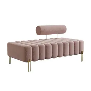 New arrival gold metal legs white boucle fabric lounge sofa channel shape design ottoman lounge sofa for event wedding furniture