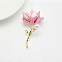 Broche Orchidée pour Femme – Accessoire de Vêtement Élégant Quotidien – Épingle de Poitrine Fleur Tulipe avec Pétales Émaillés et Bouton de Perle