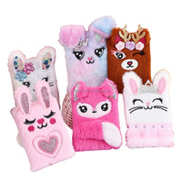 Carnet de notes A4 A5 avec serrure et clé, couverture en peluche mignonne de dessin animé, cadeau kawaii pour les filles, papeterie pour les enfants