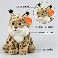 Peluche réaliste Lynx assis, mini, longue fourrure, animal sauvage, 100% polyester, accessoires d'anniversaire, vente en gros d'usine, OEM