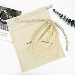 100% Logotipo Personalizado Orgânico Impresso Pequeno Compras Lona De Linho Gift Pouch Underwear Embalagem Poeira Algodão Drawstring Bag