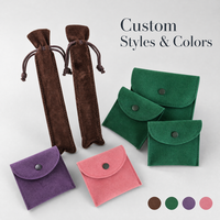 Pochette à bijoux en velours suédé noir imprimée sur mesure, enveloppe d'emballage, sac cadeau avec rembourrage, sac à bijoux en velours, emballage de bijoux avec logo