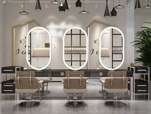 MÁS DISEÑO Grande de longitud completa Gold Styling Peluquería Muebles Peluquería Led Maquillaje Salón de belleza Espejo Estación con mesa - Product Image 6