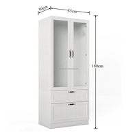 Armoire moderne blanche à 2 portes Armoire à 2 tiroirs Tige de suspension extensible Porte en MDF Meubles de chambre à coucher pour la maison Appartement Hôtel Villa