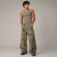 Jeans Baggy Homme Personnalisés OEM ODM en Gros, Peints, Kaki, Ripstop, Coupe Ample, Jambe Large, Style Carpenter, Streetwear, Pantalons Utilitaires pour Hommes