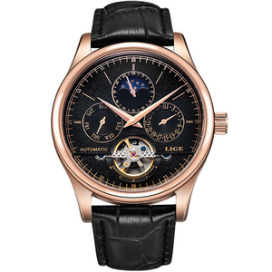 <span class=keywords><strong>LIGE</strong></span>-<span class=keywords><strong>Reloj</strong></span> de pulsera para hombre, accesorio Masculino de pulsera resistente al agua con mecanismo automático de Tourbillon y calendario, complemento mecánico de marca de lujo - Product Image 2