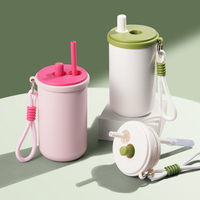 Bouteille d'eau isotherme en acier inoxydable 316 de 400 ml, double paroi, avec cordon et paille, logo personnalisé acceptable, gobelet réutilisable