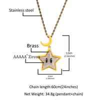 Collier pendentif étoile lune en Zircon glacé, pendentif de dessin animé pour hommes et femmes