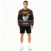 Sweatshirt Crewneck Pria Natal Custom OEM ODM Sublimasi dengan Cetakan Penuh untuk Pakaian Natal