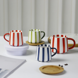 Ensemble <span class=keywords><strong>de</strong></span> tasses à café en céramique rayées vintage, rouge, vert, bleu, tasse en porcelaine peinte à la main pour la maison, le bureau, le petit-déjeuner, le thé, le lait, les boissons - Product Image 3