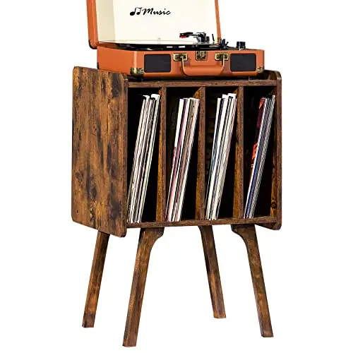 センチュリーモダンビニールレコード収納テーブル、4つのキャビネット、最大100アルバムのレコードプレーヤースタンド