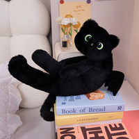 Grand chat noir mignon en peluche dessin animé conception lit oreiller de couchage poupée PP coton lavé Technique soulagement du Stress fonction cadeau