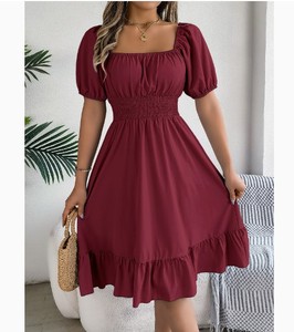 <span class=keywords><strong>Abito</strong></span> da donna in raso a trapezio a mezza lunghezza stile pastorale con scollo quadrato e maniche corte, con volant, taglia XL, per l'estate - Product Image 5