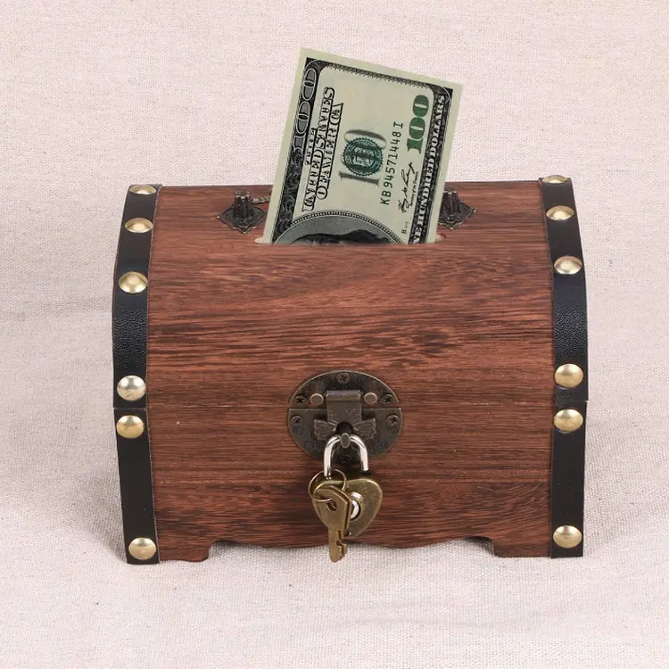 手工珠宝木硬币储物盒组织者木制钱储物盒百宝箱存钱罐