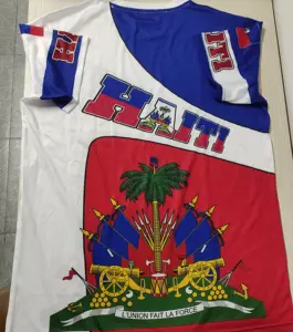 DTG Kaus Oblong Cetakan Sublimasi Kemeja Bendera Haiti Pakaian Kaus Kampanye Pemilihan Poliester Kaus Promosi