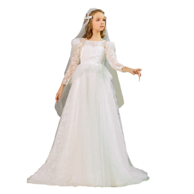 NewChildren First Communion Dress Bow Girl Party and Birthday Pageant  Princess Luxury Flower Girl Dress Floor Length White Dress| Alibaba.com