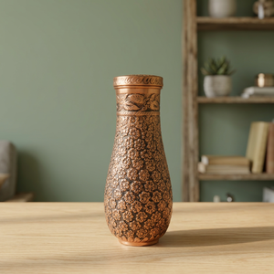 Premium Antique Embossed Pure Copper Bedside Carafe Jar 1500ml Full Flower Carved Ayurvedic Pot Luxury Wellness Metal Drinkware - Product Image 1