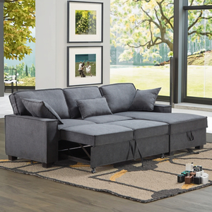 Modern Extendable L-Shaped Convertible <b>Sofa</b> <b>Bed</b> <b>with</b> <b>Storage</b> Ottoman Eco-Friendly Fabric Upholstery for Living Room Furniture - Product Image 1