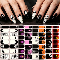 Autocollants de vernis à ongles non toxiques à motifs esthétiques orange, noir, citrouille, étoile et lune, 16 bandes pour fête d'Halloween, vente en gros