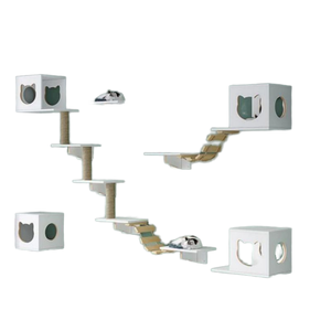 Structure murale d'escalade pour <span class=keywords><strong>chat</strong></span> moderne haut de gamme en bois de caoutchouc massif, ensemble d'étagères modulaires DIY pour animaux de compagnie, griffoir robuste, emballé en carton - Product Image 1