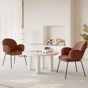 <span class=keywords><strong>Chaise</strong></span> de salle à manger en <span class=keywords><strong>tissu</strong></span> bouclé <span class=keywords><strong>rose</strong></span> Teddy, chaises à bras de style café haut de gamme crème - Product Image 5