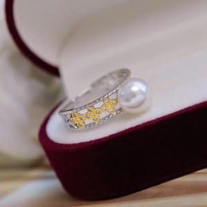 S925 <b>Silver</b> <b>Ring</b> <b>Set</b> DIY Pearl Accessories Empty Light Edition Crystal <b>Rings</b> with 8-9mm Round Beads <b>Silver</b> Jewelry 10157 - Product Image 4