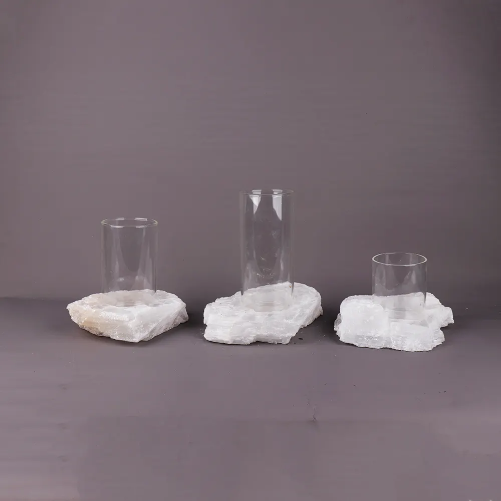 CXDGEM H0944 Crystal Natural Garden Transparent White Selenite Glass Flower Vase For Wedding