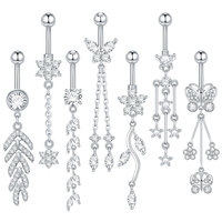 Lingchee – Ensemble de bijoux de piercing corporel pour femme, anneaux de nombril élégants en acier inoxydable avec pampille et zircon double couche