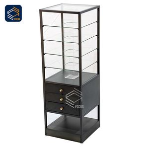 Vitrina de vidrio personalizada Marco de metal Estantes múltiples y cajones de almacenamiento Vitrina de productos al por menor - Product Image 4