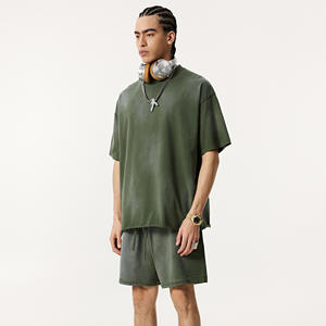 Camiseta de algodón 100% de manga corta de color sólido para hombre con LOGO personalizado, estilo hip hop, suave, transpirable, de corte regular, para uso diario, 220 gramos - Product Image 1