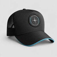 Casquette Trucker Personnalisée en Gros avec Broderie Boussole, Casquette Noire Unisexe Respirante en Maille Sportive, Casquettes de Baseball pour Hommes