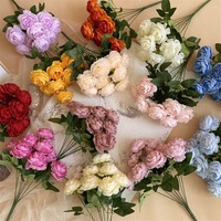 Buket Bunga Peony Buatan Gaya Eropa dengan Inti Terbungkus, Rangkaian Bunga Sutra Imitasi untuk Dekorasi Meja Pesta Pernikahan