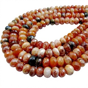 Perles de cornaline mystique et d'opale de feu, facettées en rondelle, pierres précieuses naturelles, taille 7-8 mm, brin de 8 pouces de long - Product Image 1