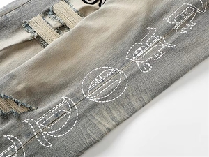 Jeans <span class=keywords><strong>Skinny</strong></span> American Hop Vintage Streetwear con Ricamo in Spugna, Abbigliamento Casual alla Moda per <span class=keywords><strong>Uomo</strong></span> KDNK - Product Image 5