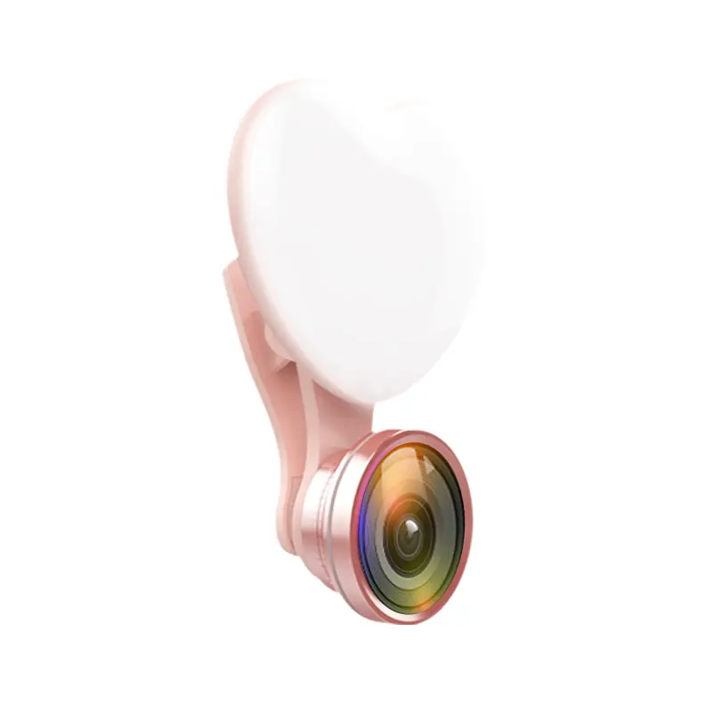 Custom logo Cell Phone Ring Light Portable USB Clip LED Selfie Ring Light with Wide Angle+Macro+Fisheye lens Heart Shape Light