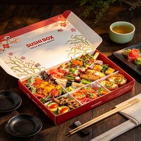 Boîte à sushi de luxe en papier avec logo personnalisé, avec séparateurs, pour emporter, emballage écologique, boîte à sushi, boîte à crêpes, emballage en papier