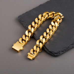 Pulsera de Cadena Cubana para Hombre, Chapada en Oro de 18K, Acero Inoxidable, Engrosada, Pulida por Cuatro Lados, Joyería de Regalo - Product Image 3