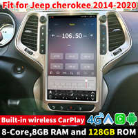 Autoradio de style Tesla 13,6 pouces pour Jeep Cherokee 2014-2020, système multimédia Android, stéréo, navigation automobile, unité principale, CarPlay sans fil, 4G