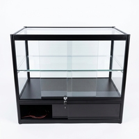 Vitrine en verre trempé noir au design moderne, 3 étagères en verre, éclairage LED interne, écologique, robuste, pour les centres commerciaux