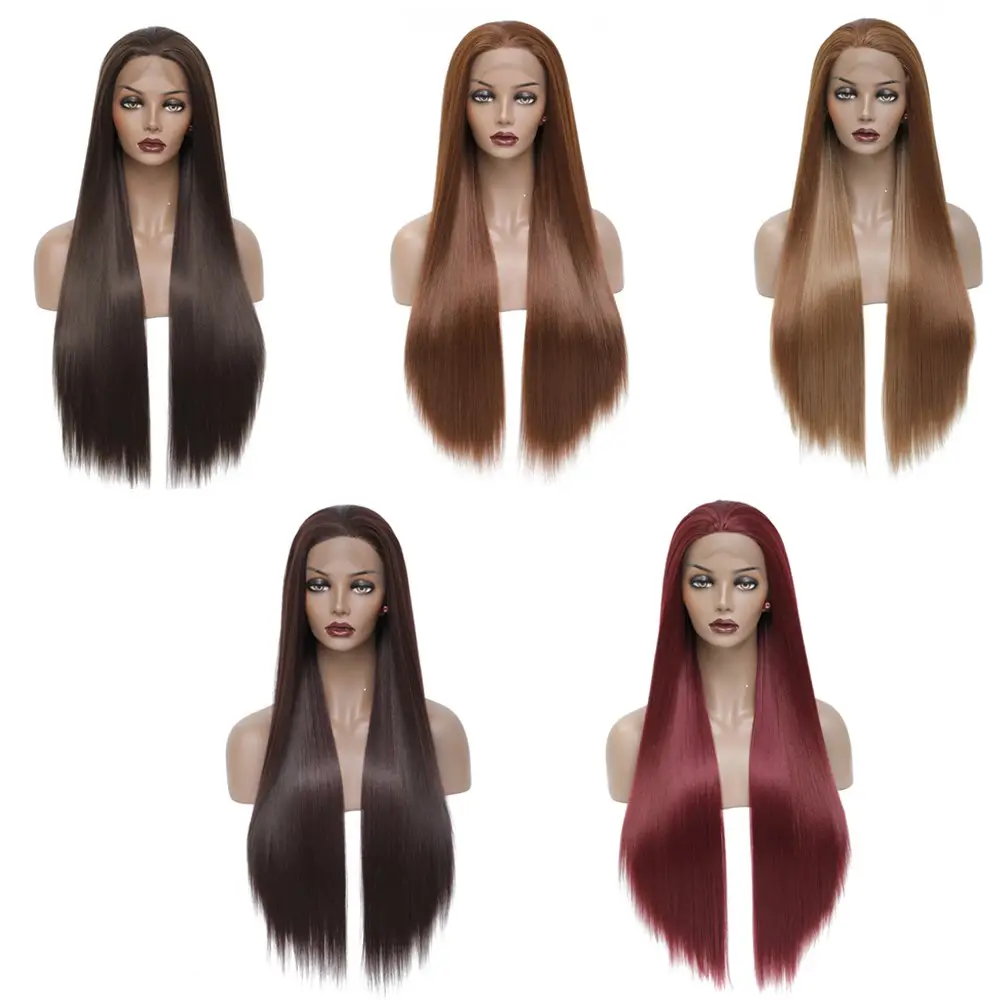 SOku Free Part Wigs For Black Women Long Straight Hair 150% Density Transparent Lace Wig Cosplay 3X13 Lace Front Synthetic Wig