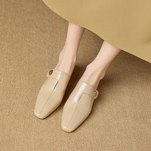 Mules de Cuero Genuino para <span class=keywords><strong>Mujer</strong></span>, Punta Cuadrada, Tacón Cuadrado, Plantilla de Piel de Oveja, Transpirables, Cómodos, Zapatos de Trabajo Profesionales, Color Marrón - Product Image 5