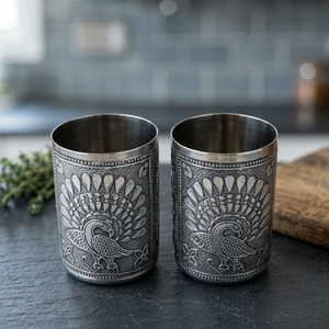 Verre vintage en acier inoxydable à double paroi avec motif paon pour adultes, cadeau de fête - Product Image 6