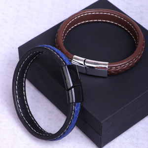 Nouveau bracelet magnétique en alliage de titane tressé en cuir rétro pour homme, modèle simple et polyvalent 0105, vente en gros - Product Image 1